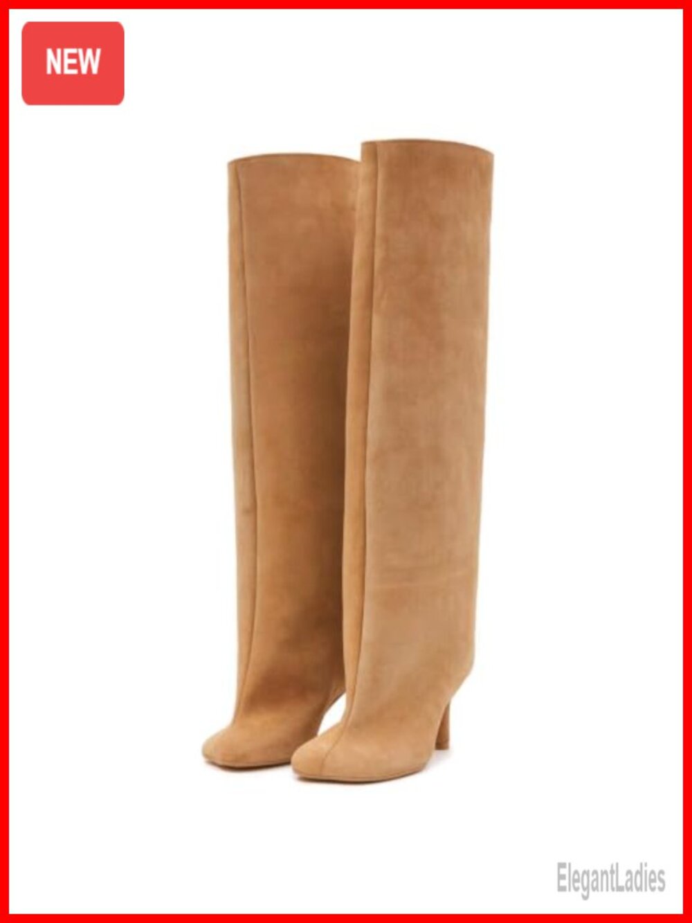 Suede Knee High Boots Square Toe Stiletto Heel Wide Calf Pull-On